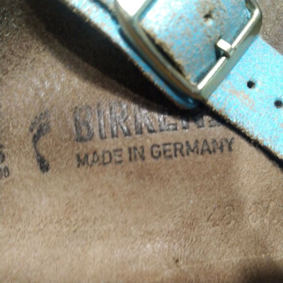 Birkenstock Yao Washed Metallic Aqua Blue Leather Sandals Women's Size 41 US 10 - Picture 13 of 13